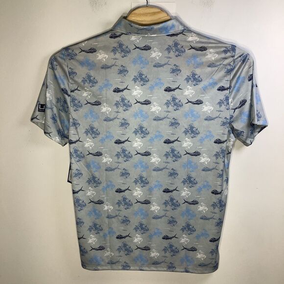 Huk Mens KC Pursuit Printed‎ Whale Pattern Fishing Polo Size Large NWT - Picture 3 of 8